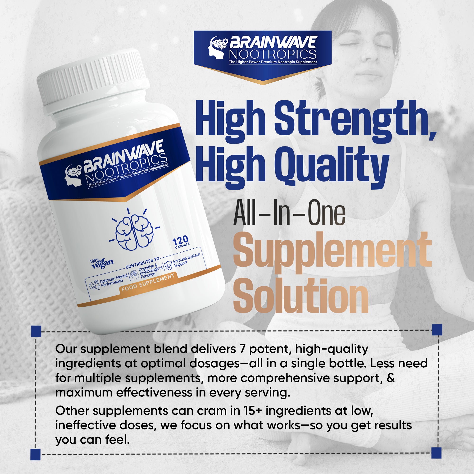 Brainwave Nootropics® | High Strength Nootropic & Adaptogen Brain Function & Immune System Support Complex | Ashwagandha 1000mg - Lion's Mane 1000mg - L-Theanine 300mg - Vitamins D3, B5, B12, Zinc
